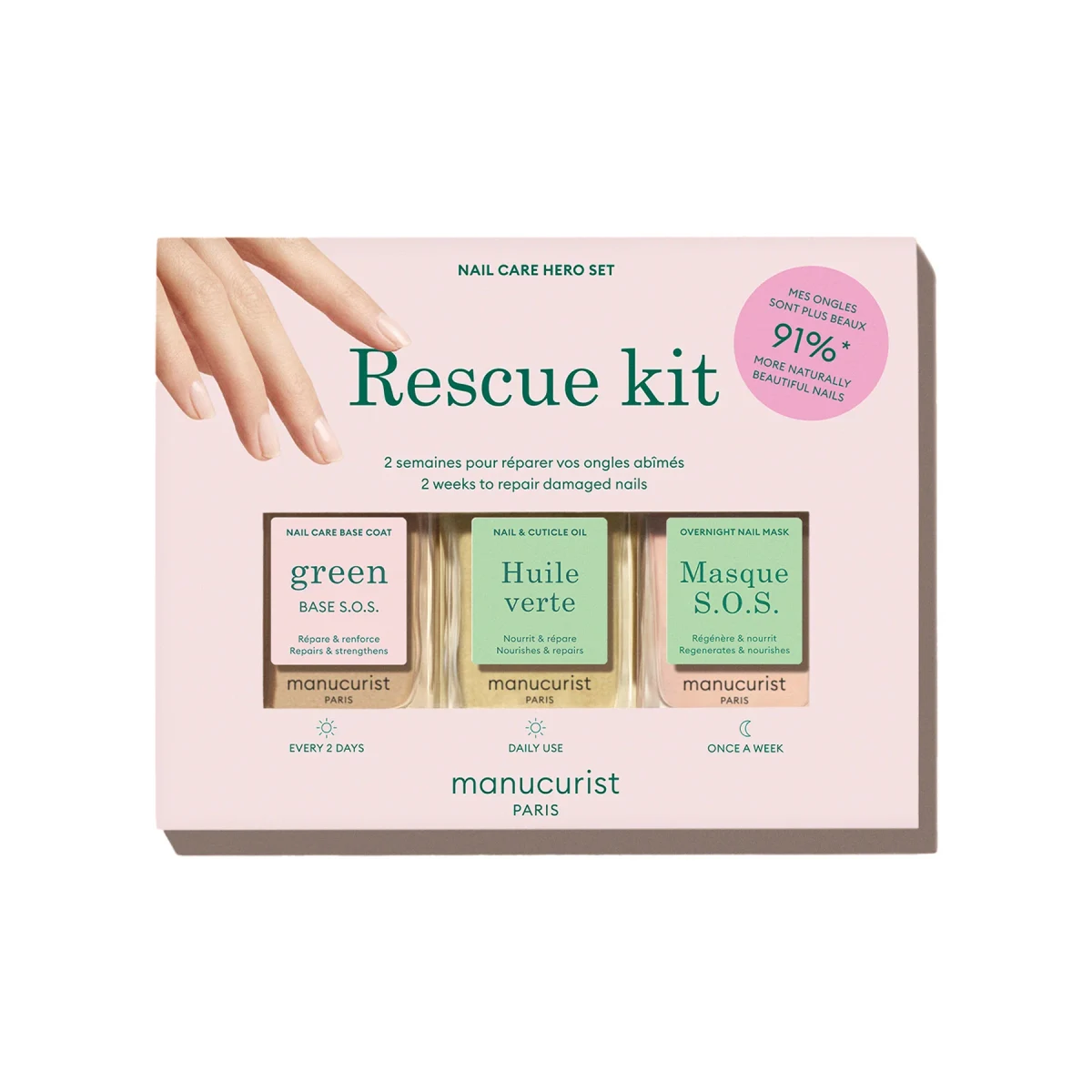 RESCUE KIT SOS Base Coat + SOS Mask + Huile Verte